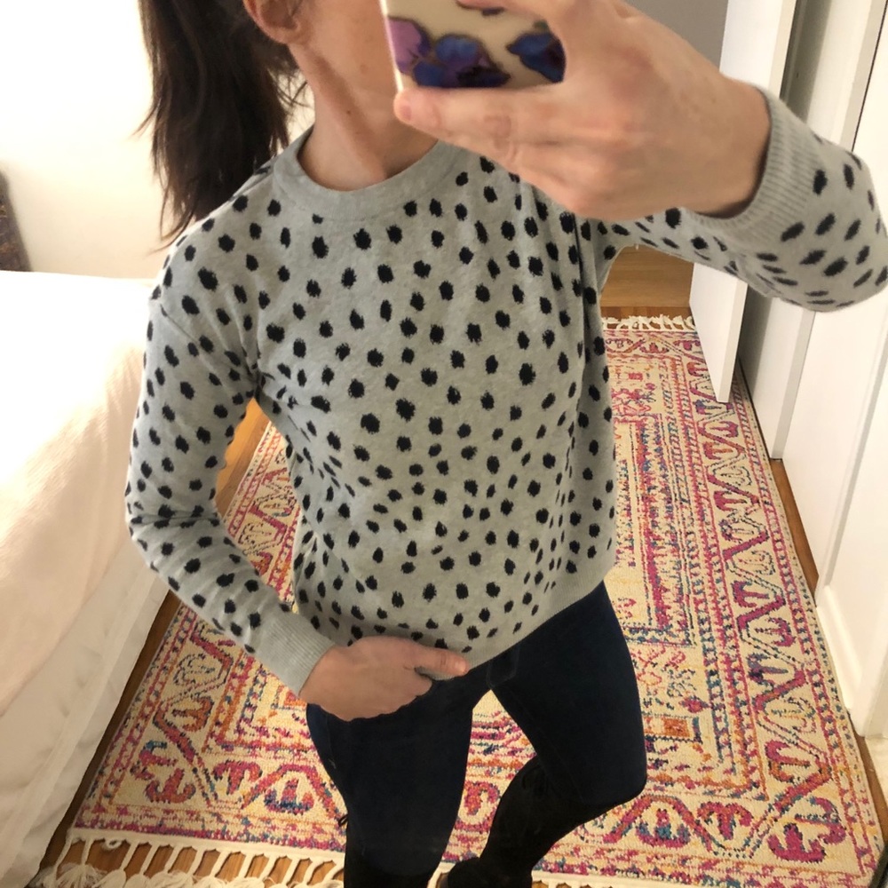 Long-sleeve Leopard Print Zip Back Sweater EUC